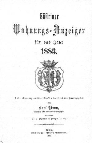 Verzeichnis der Einwohner von Kietz bei Küstrin nebst Angabe ihrer Wohnungen und ihres Standes, 1883