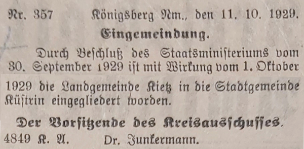 Bild 31: Bekanntmachung der Eingemeindung