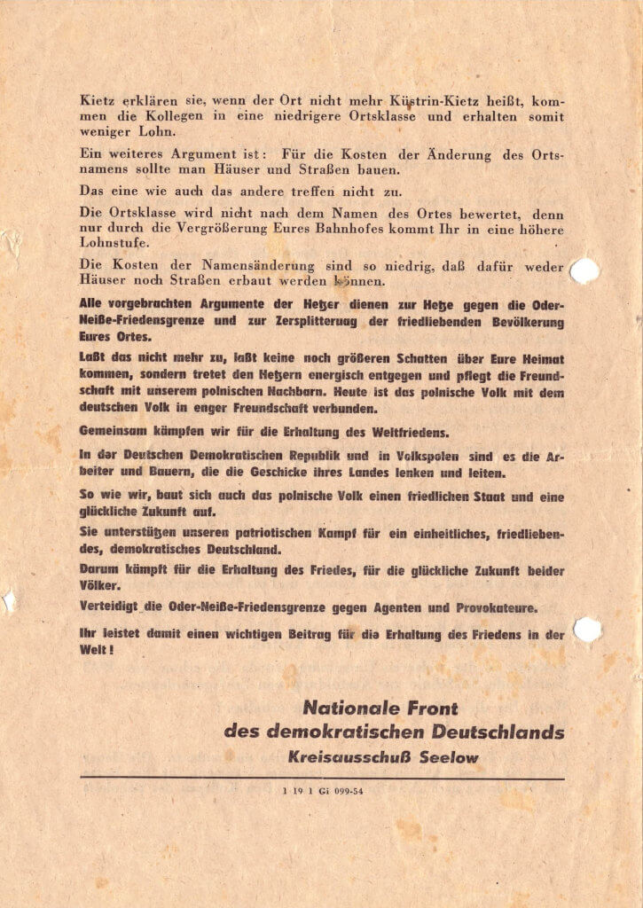 Friedensfelde Kietz Flyler 1954 Seite 4