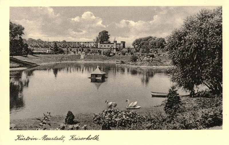 Historische Fotos von Küstrin Rund um den Kaiserkolk - Kaiserkolk mit Warthe-Eisenbahnbrücke