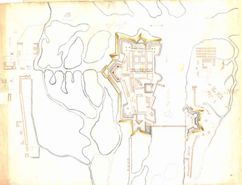 Historische Fotos von Küstrin Historische, handgezeichnete Pläne der Stadt / Festung - Umgebungskarte / Plan von Küstrin *2