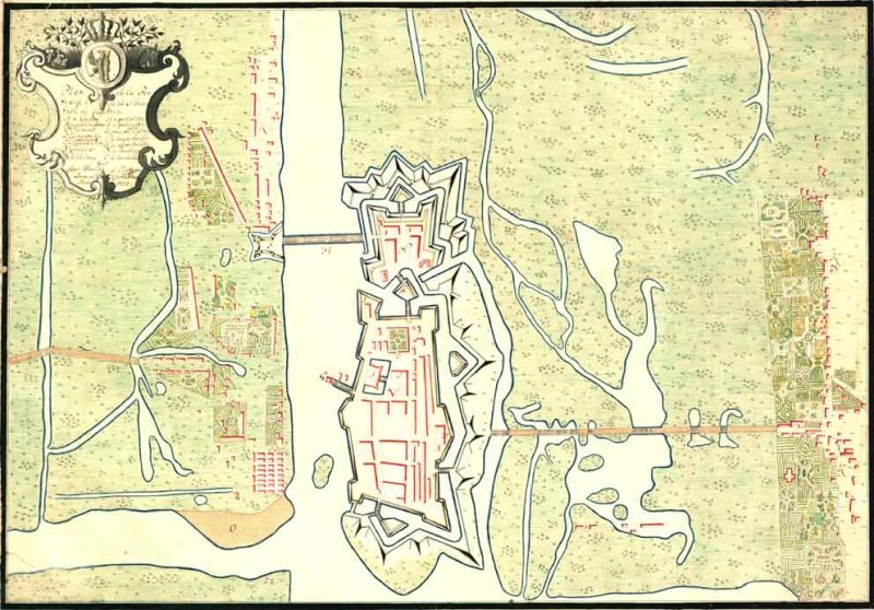 Historische Fotos von Küstrin Historische, handgezeichnete Pläne der Stadt / Festung - Plan der Stadt Cüstrin von 1728 *2