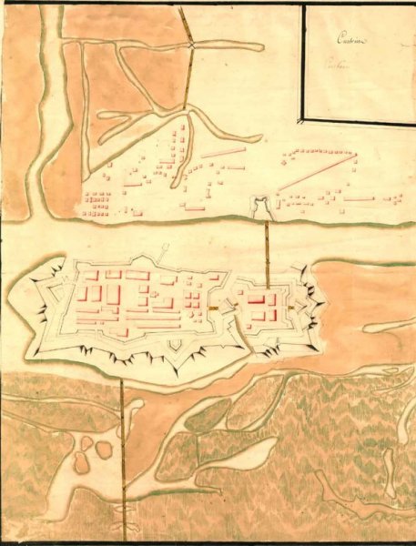 Historische Fotos von Küstrin Historische, handgezeichnete Pläne der Stadt / Festung - Plan / Umgebungskarte der Festung Küstrin *2