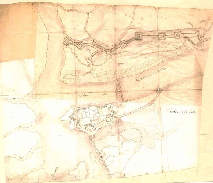 Historische Fotos von Küstrin Historische, handgezeichnete Pläne der Stadt / Festung - Küstriner Plan / Umgebungskarte *2