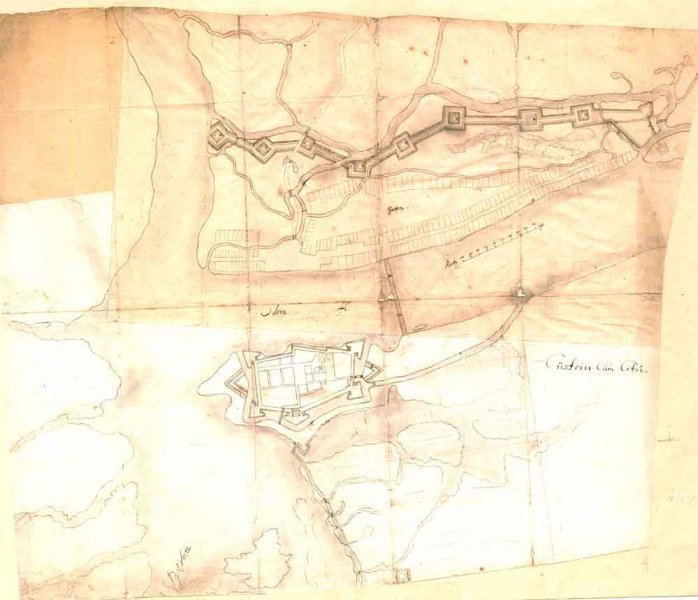 Aktuelle Fotos der Stadt Küstrin / Kostrzyn Historische, handgezeichnete Pläne der Stadt / Festung - Plan und Umgebungskarte Küstrins VII *2