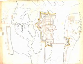 Umgebungskarte / Plan von Küstrin *2 - In der Bildmitte sieht man die Festung Küstrin, rechts Kietz und die Lange Vorstadt