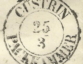 Poststempel "Cüstrin Packkammer" 25.03.1854