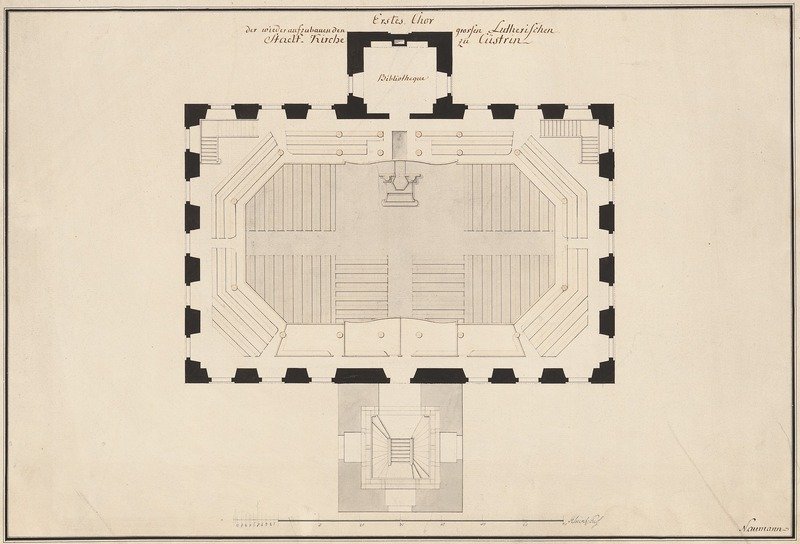 Historische Fotos von Küstrin SPEZIAL: Die küstriner Kirchen - Plan der neu zu erbauenen Marienkirche von 1780 (Ausschnitt 2)