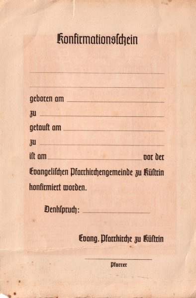 Historische Fotos von Küstrin SPEZIAL: Die küstriner Kirchen - Konfirmationsschein der Pfarrkirchengemeinde (Seite 3)