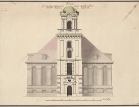 Plan der neu zu erbauenen Marienkirche von 1780 (Ausschnitt 1) - Dieser Plan von Oberbaurat Naumann wurde nie umgesetzt, da er dem König zu teuer war. (Bild: Architekturmuseum der TU Berlin, Inv.-Nr. 13845)