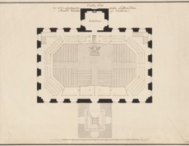 Plan der neu zu erbauenen Marienkirche von 1780 (Ausschnitt 2) - Dieser Plan von Oberbaurat Naumann wurde nie umgesetzt, da er dem König zu teuer war. (Bild: Architekturmuseum der TU Berlin, Inv.-Nr. 13845)