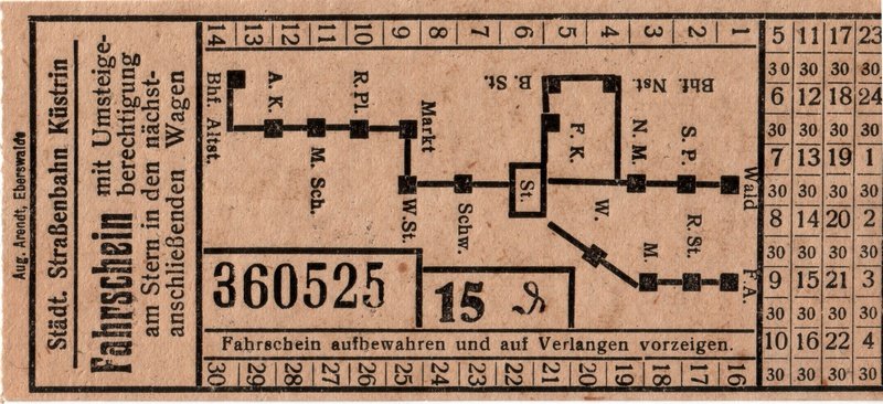 Historische Fotos von Küstrin SPEZIAL: Straßenbahn-Fahrscheine - HKB-0019