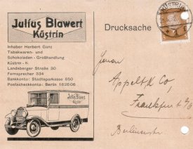 Firmenpostkarte Julius Blawert Küstrin Vorderseite
