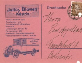 Firmenpostkarte Julius Blawert Küstrin Vorderseite