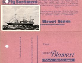 Firmen-Doppelpostkarte Julius Blawert Küstrin Rückseite