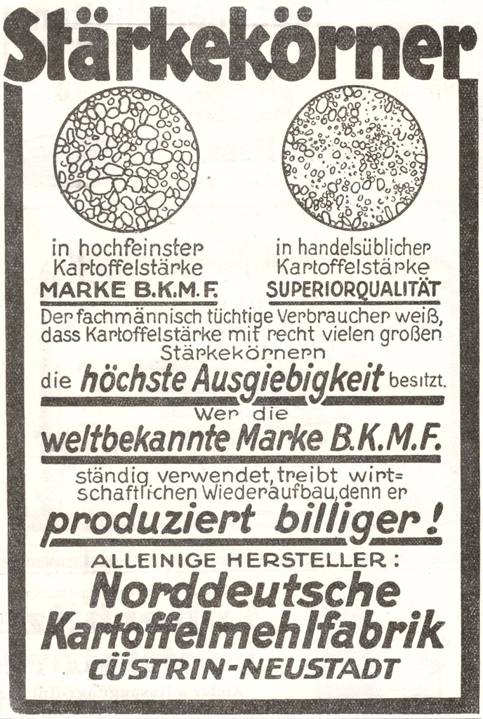 Werbung für Kartoffelstärke BKMF