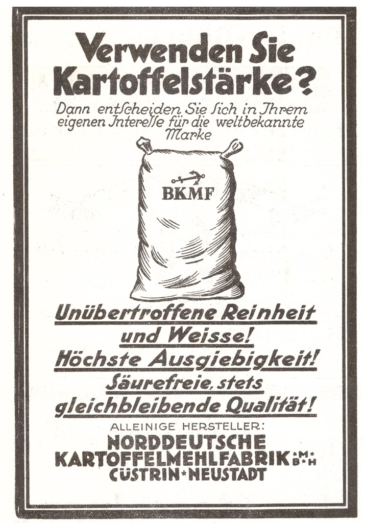 Werbung für Kartoffelstärke BKMF