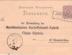 Postkarte an die NKMF, Filiale Cüstrin