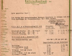 Musterangebot (?) der Firma Glas-Friedrich, Vorderseite