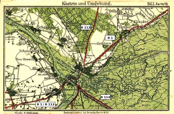Umgebungskarte von Küstrin