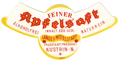 Lange & Mittelstädt Küstrin Etikett Apfelsaft