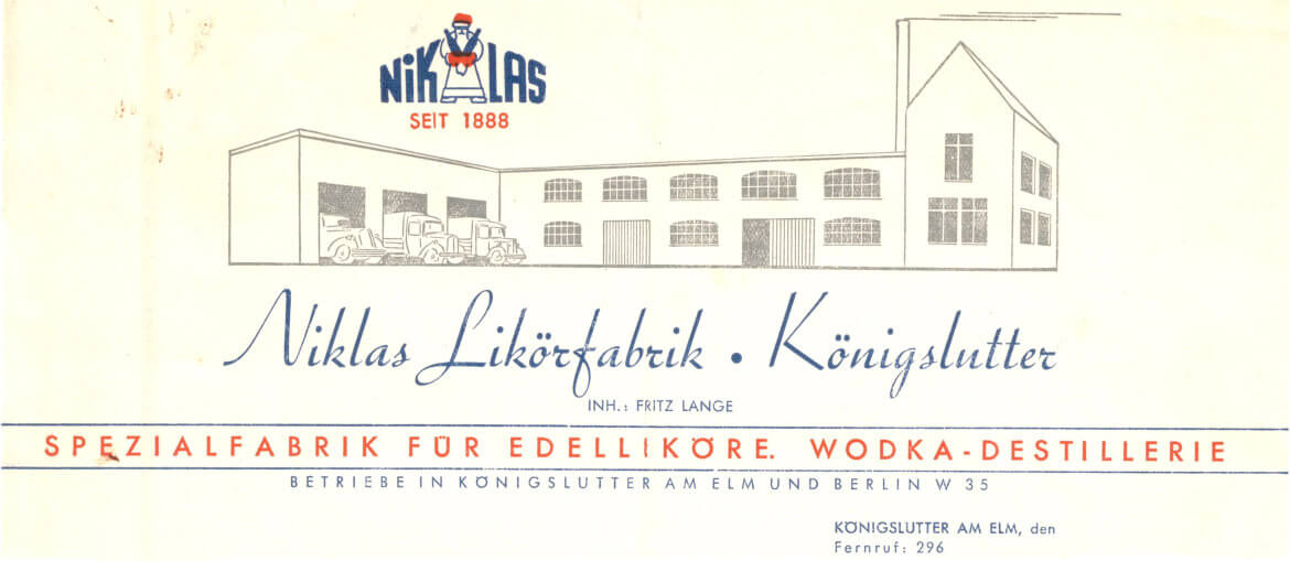 Niklas Likörfabrik Königslutter Briefkopf aus den 1950er Jahren