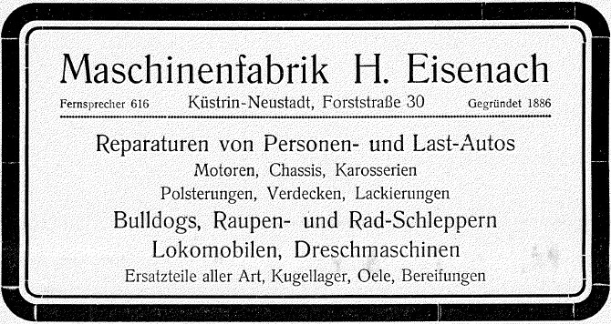 Anzeige 1932 Fa. Eisenach Küstrin