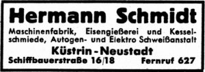 Anzeige aus Einwohnerbuch der Stadt Küstrin 1939/40
