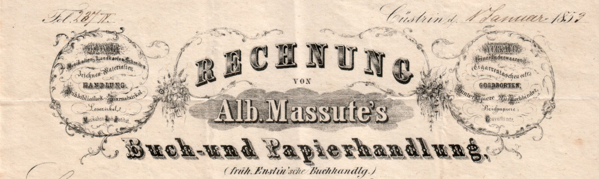 Albert Massutes Buch- und Papierhandlung Cüstrin 1853