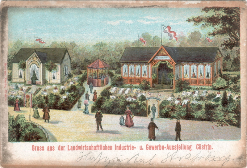 Gruß aus der Landwirtschaftlichen Industrie- und Gewerbe-Ausstellung Cüstrin (Lithografie)