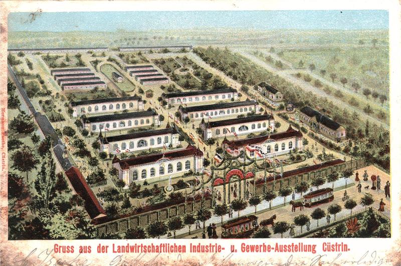 Gruß aus der Landwirtschaftlichen Industrie- und Gewerbe-Ausstellung Cüstrin (Lithografie)