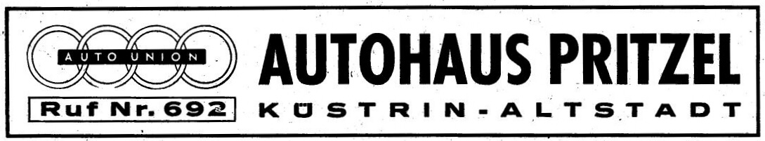 Werbung Autohaus Pritzel Cüstrin Telefonbuch 1940